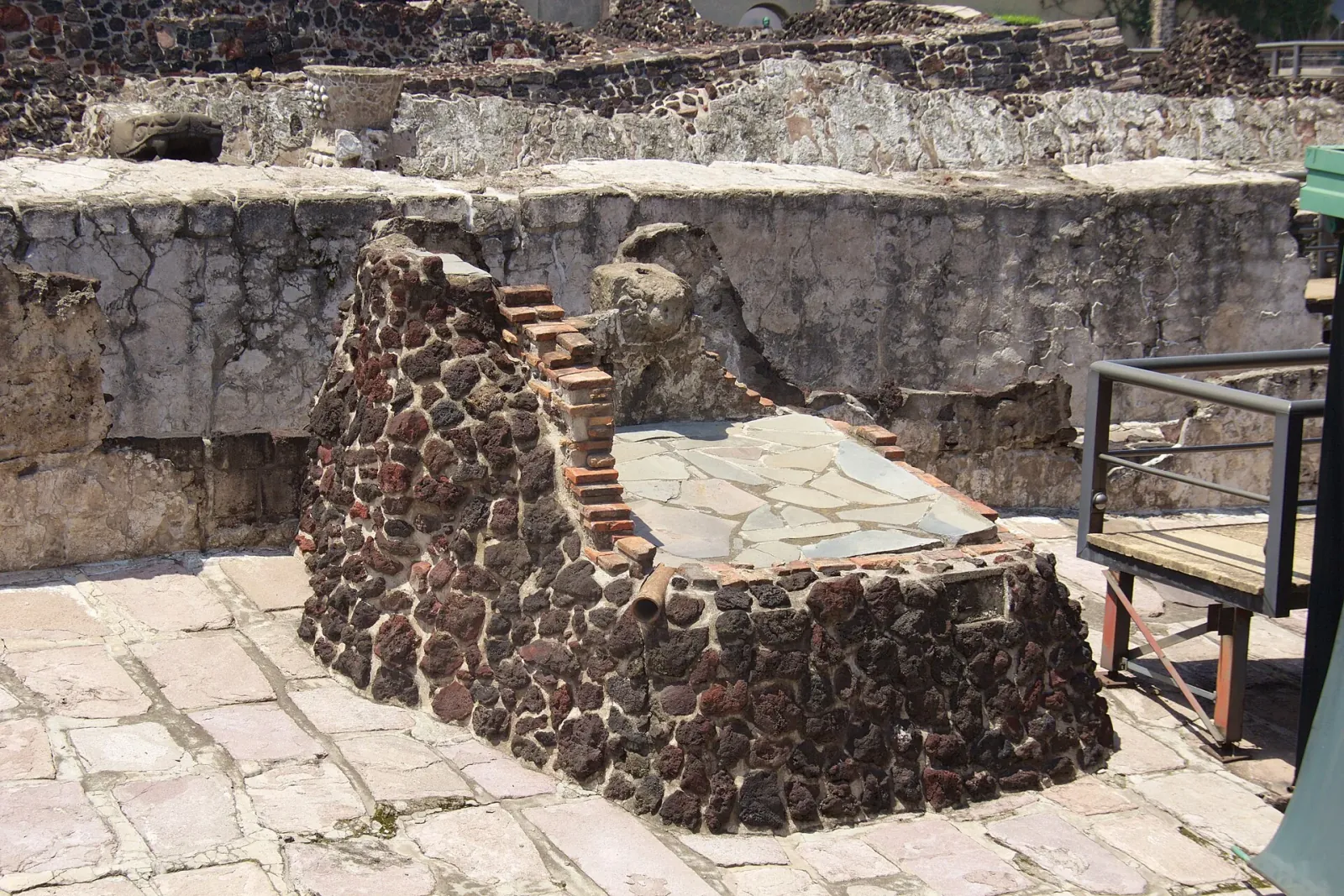 The excavated Templo Mayor platform beside the cathedral, Mexico City