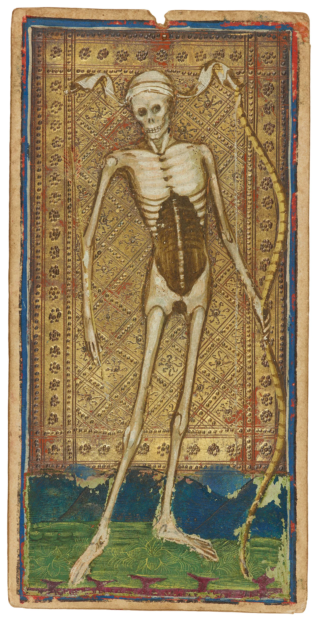 Death, from the Visconti-Sforza deck painted in Milan in the 1450s–60s for the card game of trionfi.