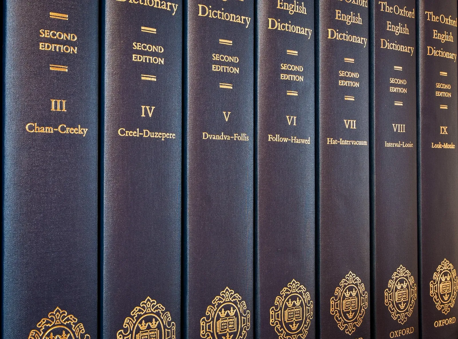 The volumes of the Oxford English Dictionary